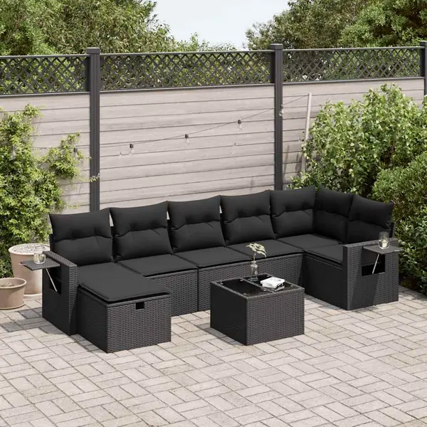 Gossi set mobilier de gradina cu perne, 8 piese, negru, poliratan