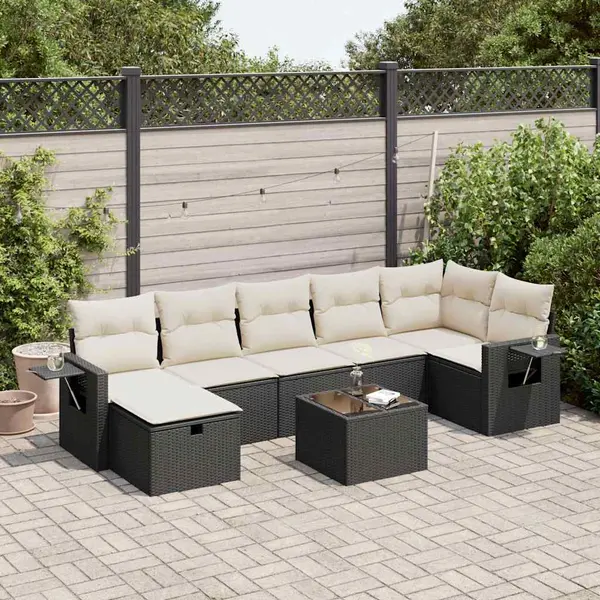 Gossi set mobilier de gradina cu perne, 8 piese, negru, poliratan