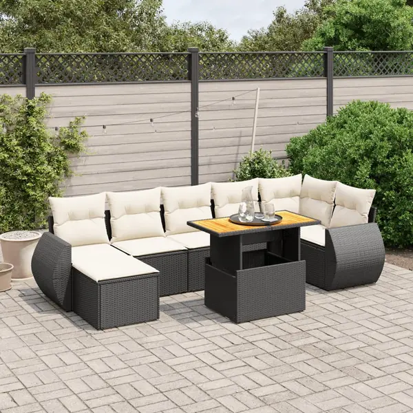 Gossi set mobilier de gradina cu perne, 8 piese, negru, poliratan