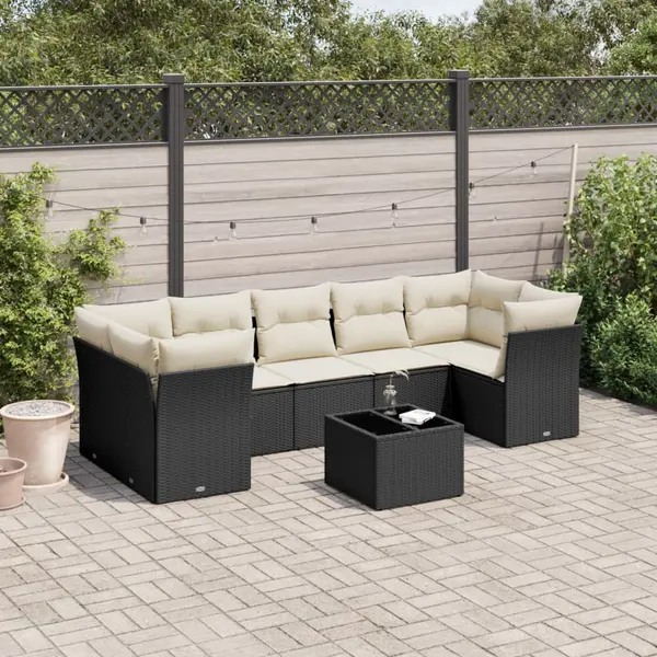 Gossi set mobilier de gradina cu perne, 8 piese, negru, poliratan