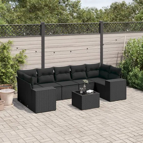 Gossi set mobilier de gradina cu perne, 8 piese, negru, poliratan
