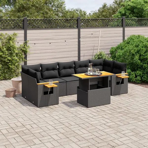 Gossi set mobilier de gradina cu perne, 8 piese, negru, poliratan