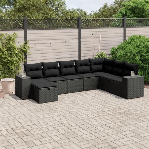 Gossi set mobilier de gradina cu perne, 8 piese, negru, poliratan