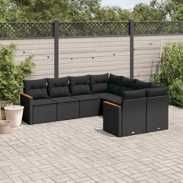 Gossi set mobilier de gradina cu perne, 8 piese, negru, poliratan
