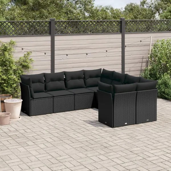 Gossi set mobilier de gradina cu perne, 8 piese, negru, poliratan