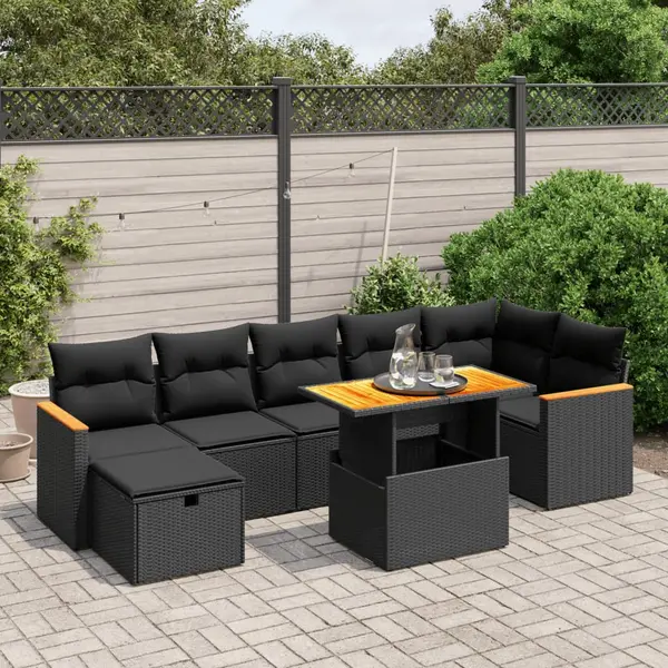 Gossi set mobilier de gradina cu perne, 8 piese, negru, poliratan