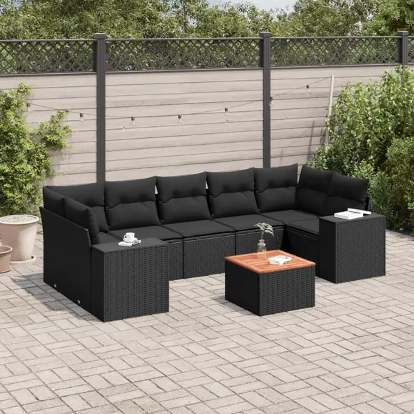Gossi set mobilier de gradina cu perne, 8 piese, negru, poliratan