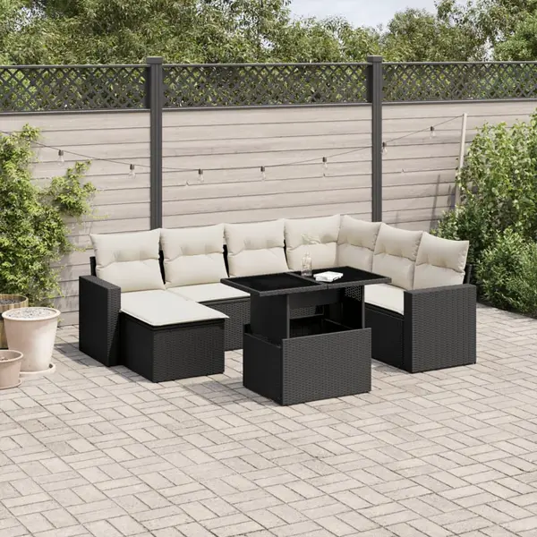 Gossi set mobilier de gradina cu perne, 8 piese, negru, poliratan