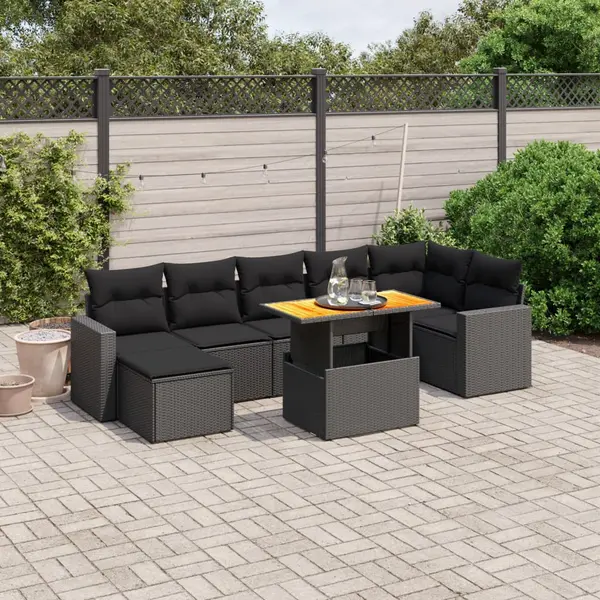 Gossi set mobilier de gradina cu perne, 8 piese, negru, poliratan