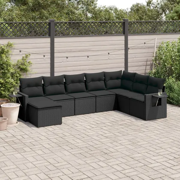 Gossi set mobilier de gradina cu perne, 8 piese, negru, poliratan