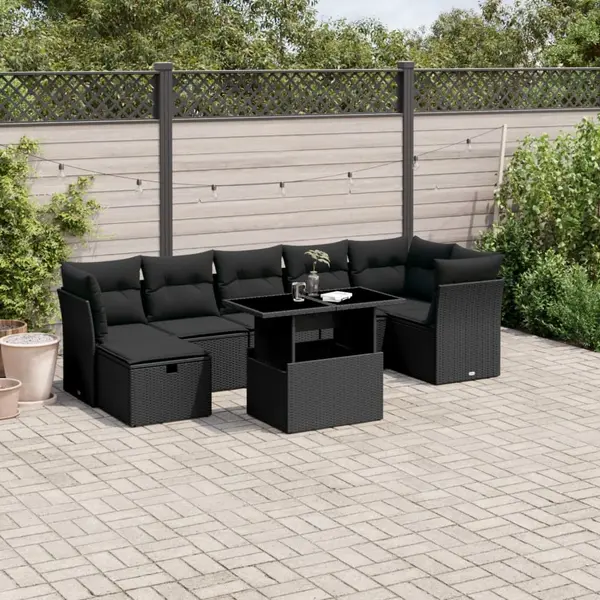 Gossi set mobilier de gradina cu perne, 8 piese, negru, poliratan