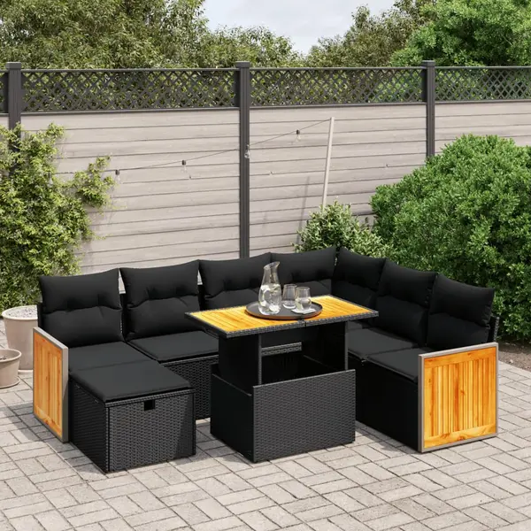 Gossi set mobilier de gradina cu perne, 8 piese, negru, poliratan