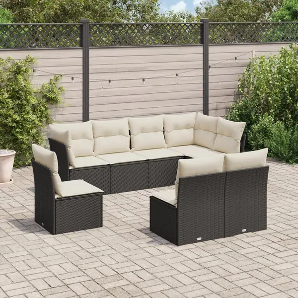 Gossi set mobilier de gradina cu perne, 8 piese, negru, poliratan