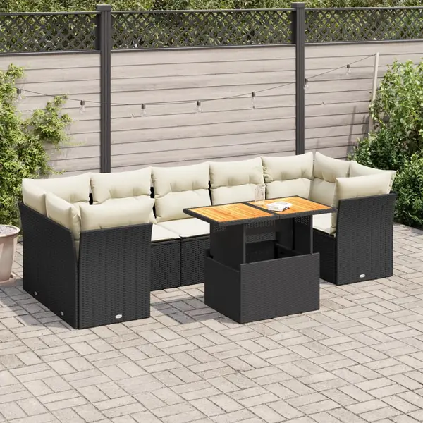Gossi set mobilier de gradina cu perne, 8 piese, negru, poliratan