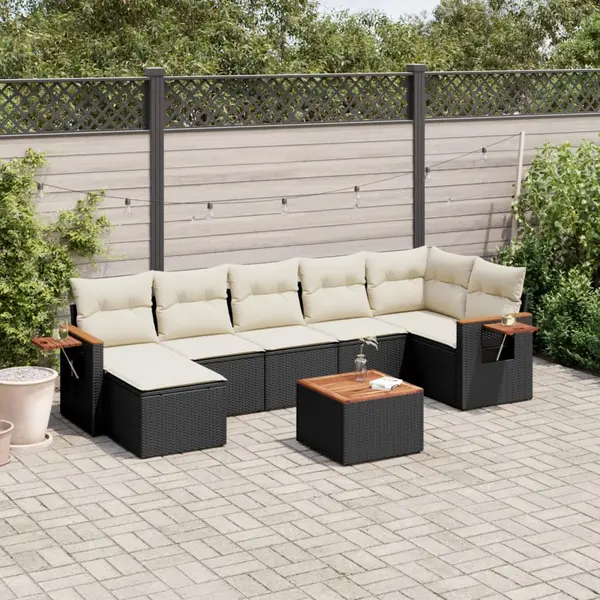 Gossi set mobilier de gradina cu perne, 8 piese, negru, poliratan