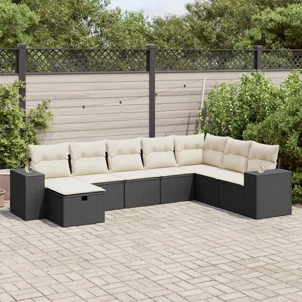 Gossi set mobilier de gradina cu perne, 8 piese, negru, poliratan