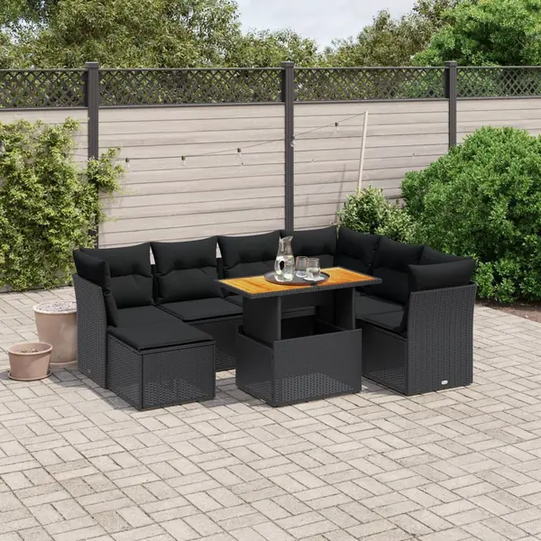 Gossi set mobilier de gradina cu perne, 8 piese, negru, poliratan