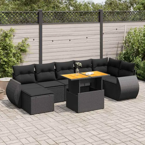 Gossi set mobilier de gradina cu perne, 8 piese, negru, poliratan