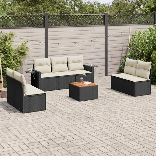Gossi set mobilier de gradina cu perne, 8 piese, negru, poliratan