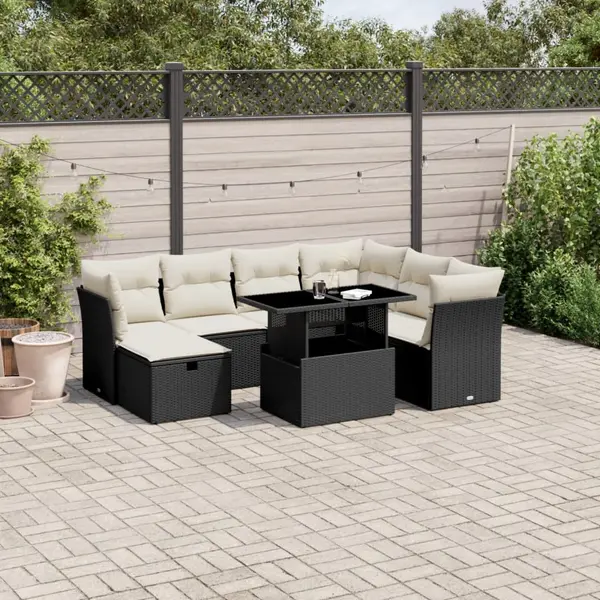 Gossi set mobilier de gradina cu perne, 8 piese, negru, poliratan