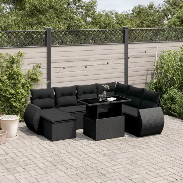 Gossi set mobilier de gradina cu perne, 8 piese, negru, poliratan