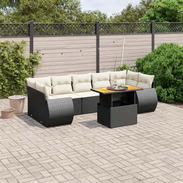 Gossi set mobilier de gradina cu perne, 8 piese, negru, poliratan