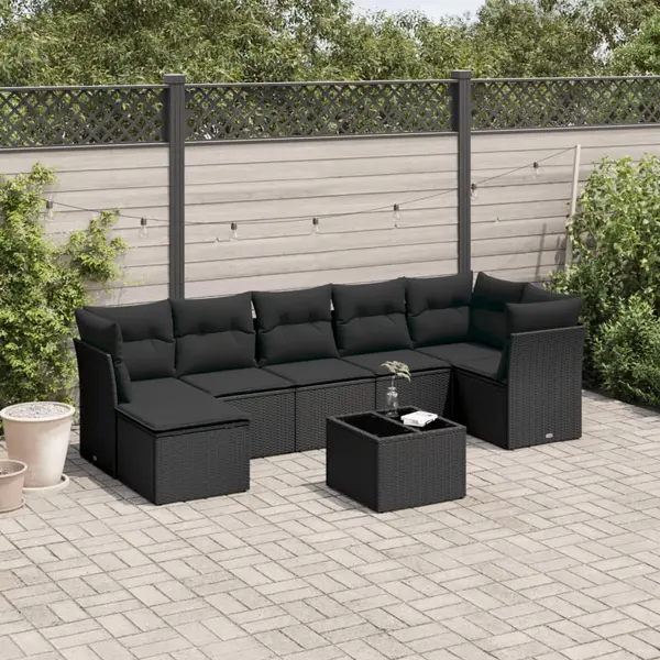 Gossi set mobilier de gradina cu perne, 8 piese, negru, poliratan