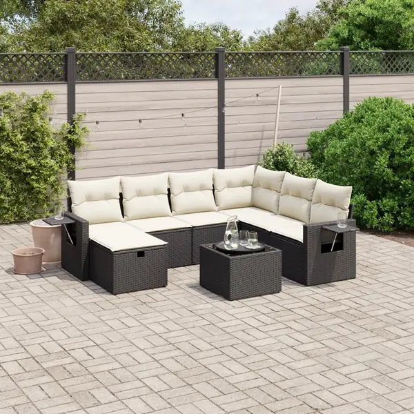 Gossi set mobilier de gradina cu perne, 8 piese, negru, poliratan