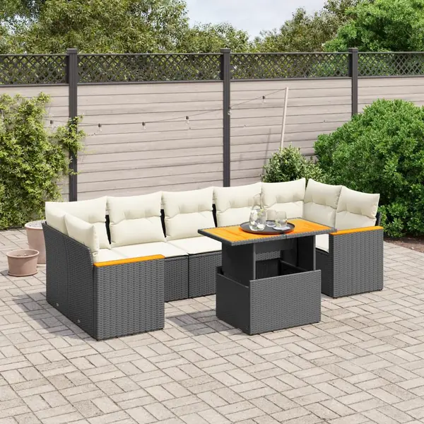 Gossi set mobilier de gradina cu perne, 8 piese, negru, poliratan