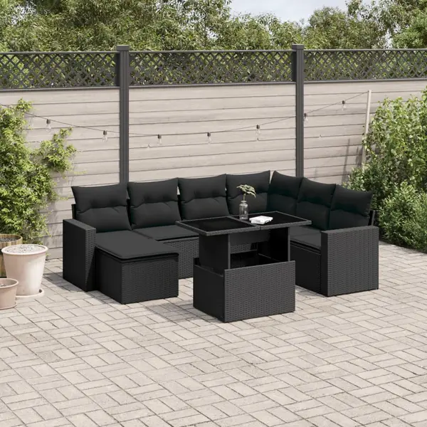 Gossi set mobilier de gradina cu perne, 8 piese, negru, poliratan