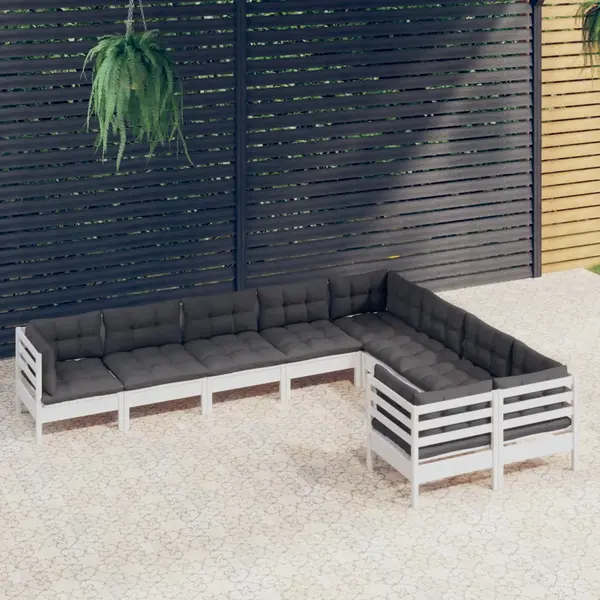 Gossi set mobilier de gradina cu perne, 9 piese, alb, lemn de pin