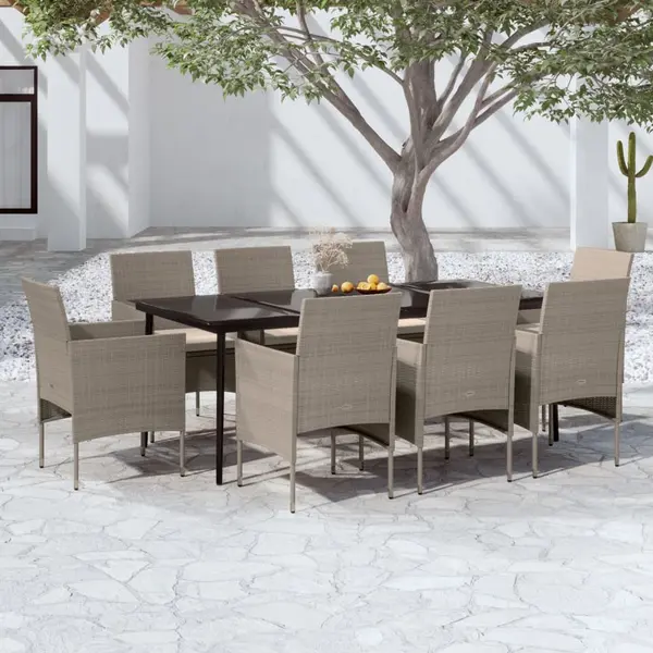 Gossi set mobilier de gradina, cu perne, 9 piese, bej si negru