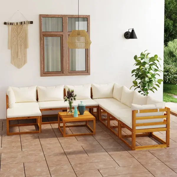 Gossi set mobilier de gradina cu perne 9 piese crem lemn masiv acacia