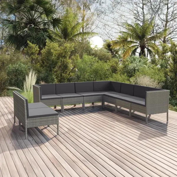 Gossi set mobilier de gradina cu perne, 9 piese, gri, poliratan