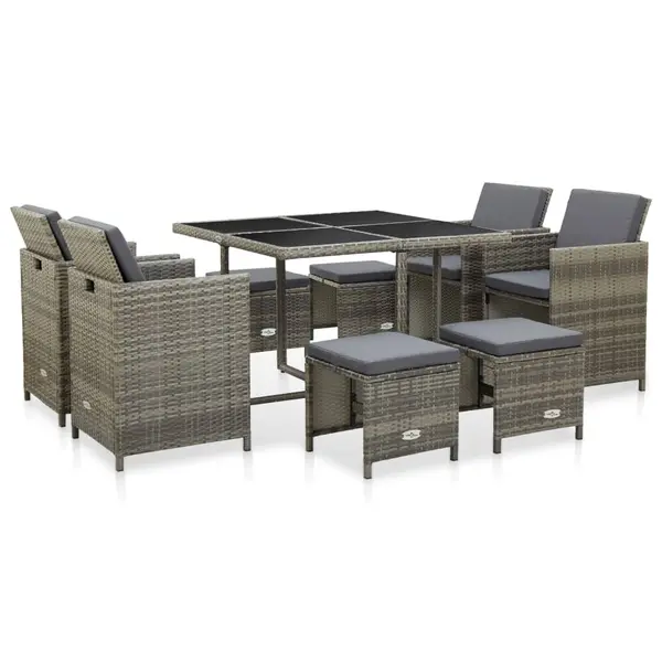 Gossi set mobilier de gradina cu perne, 9 piese, gri, poliratan