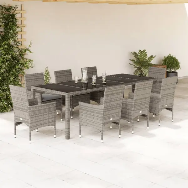Gossi set mobilier de gradina cu perne 9 piese gri poliratan & sticla