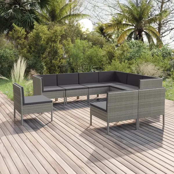 Gossi set mobilier de gradina cu perne, 9 piese, gri, poliratan