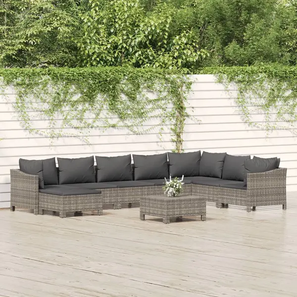 Gossi set mobilier de gradina cu perne, 9 piese, gri, poliratan