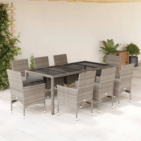 Gossi set mobilier de gradina cu perne 9 piese gri poliratan & sticla