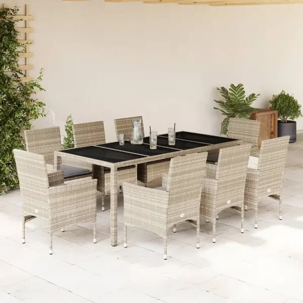 Gossi set mobilier de gradina cu perne 9 piese gri poliratan & sticla