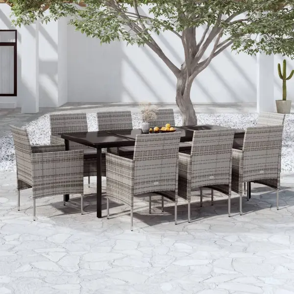 Gossi set mobilier de gradina cu perne, 9 piese, gri si negru