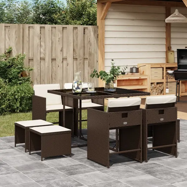 Gossi set mobilier de gradina cu perne, 9 piese, maro, poliratan
