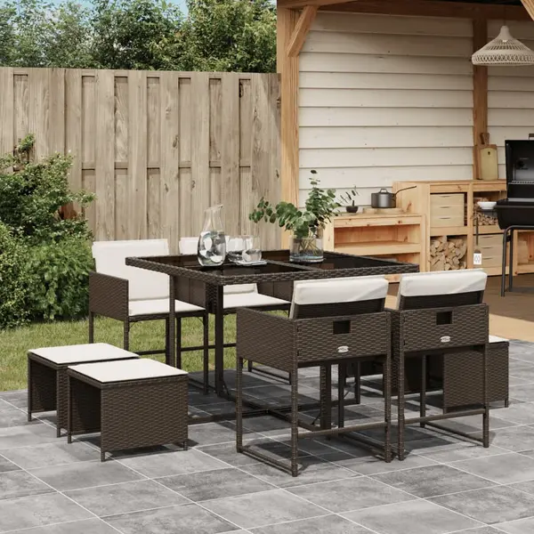 Gossi set mobilier de gradina cu perne, 9 piese, maro, poliratan