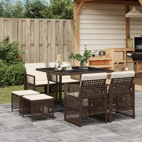 Gossi set mobilier de gradina cu perne, 9 piese, maro, poliratan