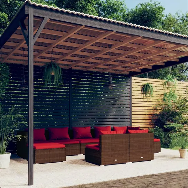 Gossi set mobilier de gradina cu perne, 9 piese, maro, poliratan