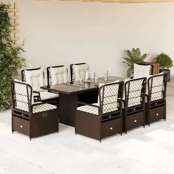 Gossi set mobilier de gradina cu perne, 9 piese, maro, poliratan