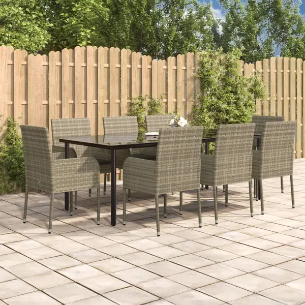 Gossi set mobilier de gradina cu perne, 9 piese, negru/gri, poliratan
