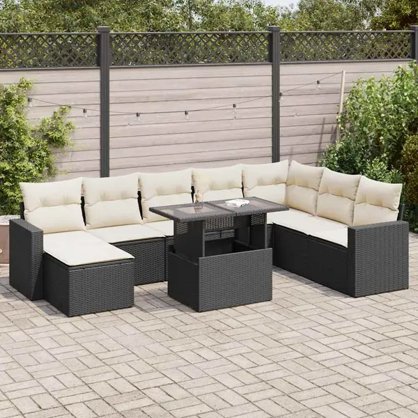 Gossi set mobilier de gradina cu perne, 9 piese, negru, poliratan