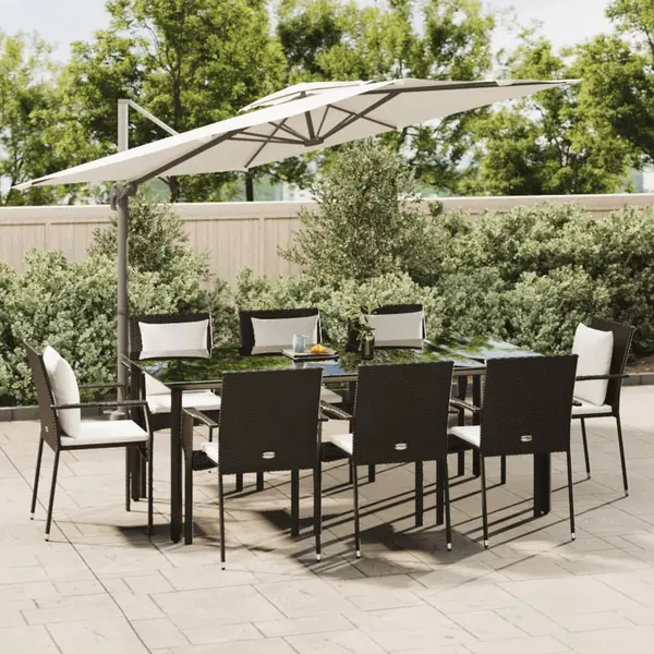 Gossi set mobilier de gradina cu perne, 9 piese, negru, poliratan