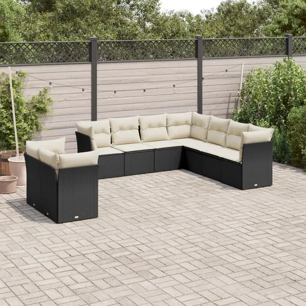Gossi set mobilier de gradina cu perne, 9 piese, negru, poliratan